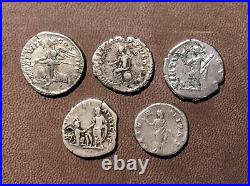 5 Deniers Romains Argent/Faustina/Hadrien/Antoninus/Septimus Severus/Collection