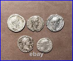 5 Deniers Romains Argent/Faustina/Hadrien/Antoninus/Septimus Severus/Collection