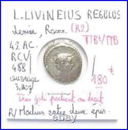 Denier L. LIVINEIVS REGVLVS R/ Modrius entre deux épis Rome 42AC RCV. 488 3gr80