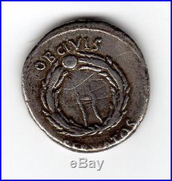 Denier romain AUGUSTE CAESAR 19 Av J. C. TTB+ R2 argent SUP fourré