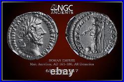 MARCUS AURELIUS NGC XF MONNAIES ROMAINES, 161-180 après JC. AR Denier. A1116