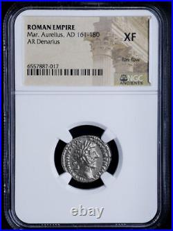 MARCUS AURELIUS NGC XF MONNAIES ROMAINES, 161-180 après JC. AR Denier. A1116