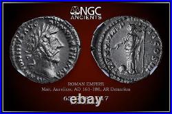 MARCUS AURELIUS NGC XF MONNAIES ROMAINES, 161-180 après JC. AR Denier. A1116