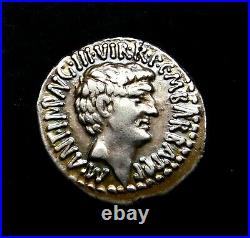 Marc Antony & Octavian Superbe Rare Denier D'Argent 41 BC Haut Général À Julius