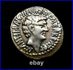 Marc Antony & Octavian Superbe Rare Denier D'Argent 41 BC Haut Général À Julius