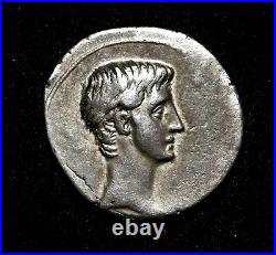 Octavian Caesar, Augustus Circa 32 BC Rare Denier D'Argent Adoptée Son De Jules
