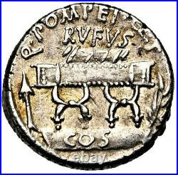 Q. Pompeius Rufus, Superbe Denier D'Argent Circa 54 Bc. Romain République Pièce