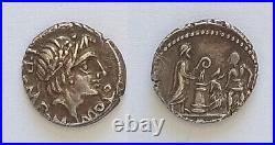 ROME REPUBLIQUE DENIER POMPONIA 97 BC R / POMPILIUS 3,90 gr ARGENT