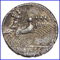 République romaine VIBIA Denier 90 BC Apollon Minerve Quadrige CRR. 684(1) argent