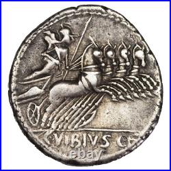 République romaine VIBIA Denier 90 BC Apollon Quadrige argent B. 2 RRC. 342 /5b