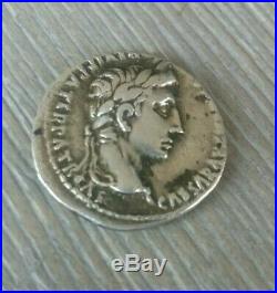Roman silver coin. Augustus Denarius. Denier auguste