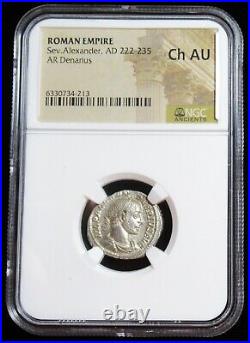 Severus Alexander, Comme Augustus Ad 222-235 Ar Denier (20mm, 6h). NGC Choix Au