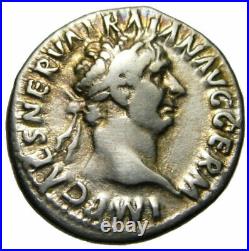 Trajan AR Denier (98 après JC), Victoire assise